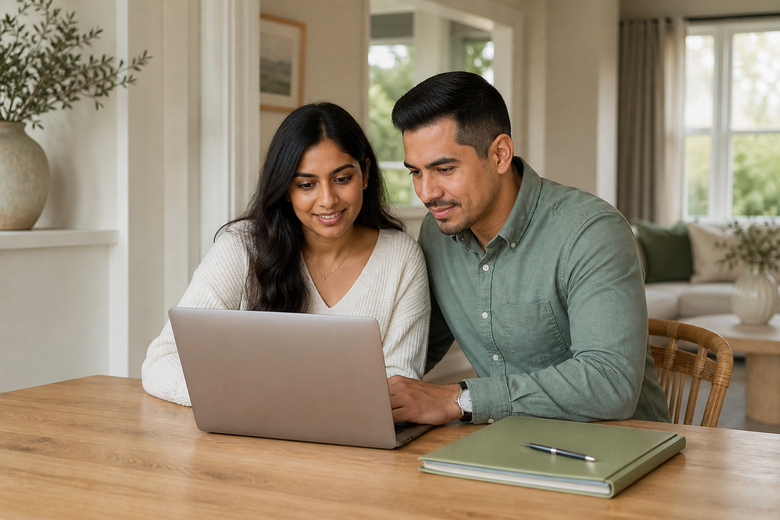 Couple reviewing an online marriage license application